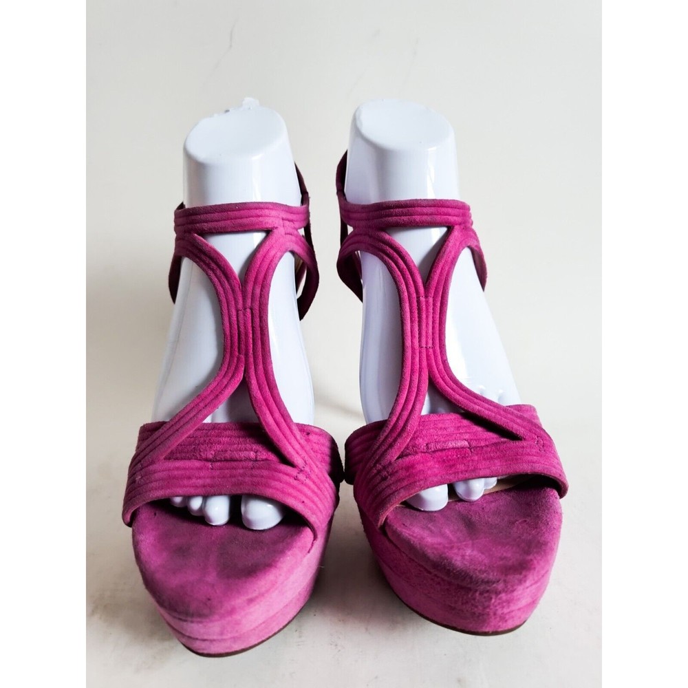 Jessica Simpson Pink Suede Leather Open Toe Platform Ankle Strappy High Heel 9.5 - Picture 6 of 10